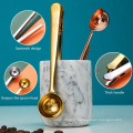 Yuming factory multi function coffee bean measuring scoop long handle tea spoon stainless steel coffee scoops with bag clip